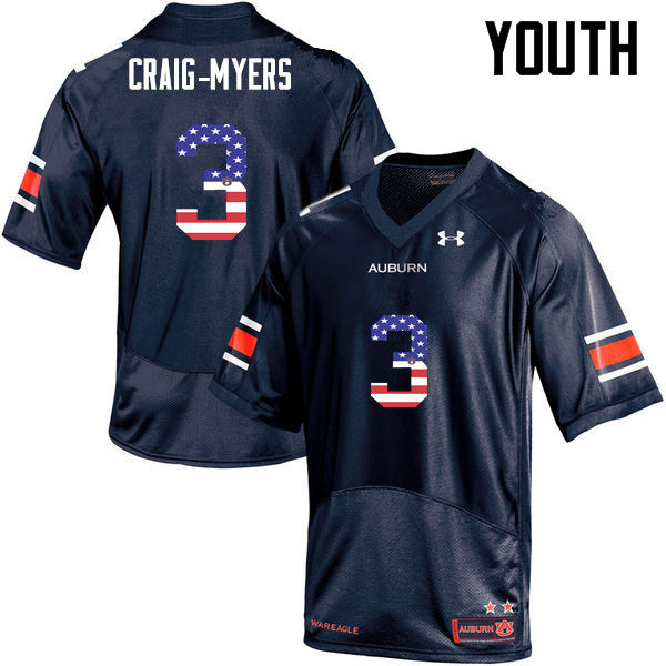 Youth #3 Nate Craig-Myers Auburn Tigers USA Flag Fashion College Football Jerseys-Navy